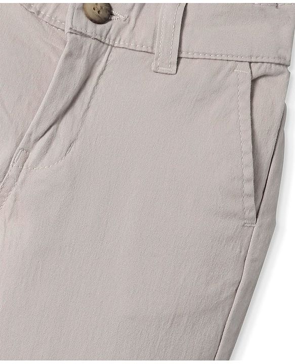 Pine Kids Cotton Elastane Woven Full Length Solid Trouser - Beige