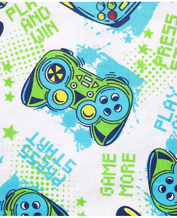 Pine Kids Single Jersey Knit Half Sleeves Night Suit With Gaming Controller Print - White