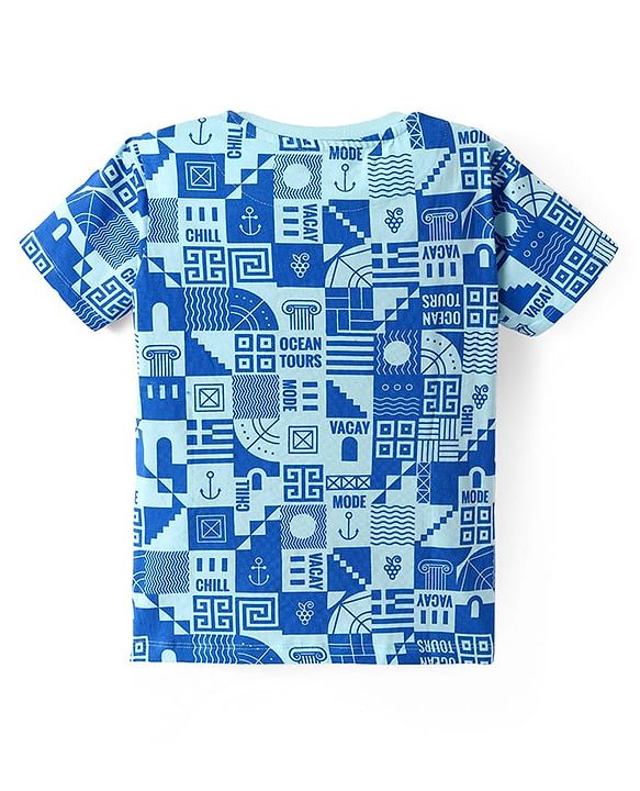Pine Kids Single Jersey Knit Half Sleeves Shorts Night Suit with Vacay Mode On Text Print - Blue