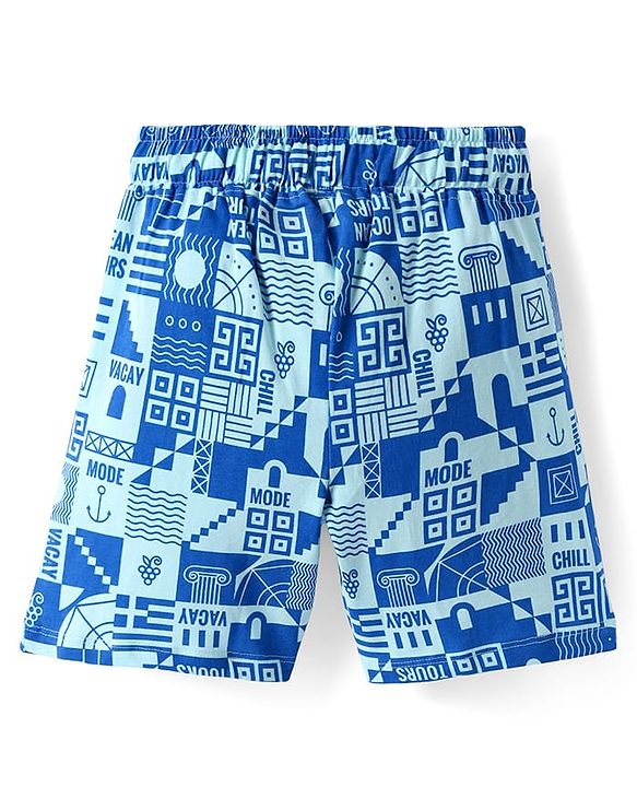 Pine Kids Single Jersey Knit Half Sleeves Shorts Night Suit with Vacay Mode On Text Print - Blue