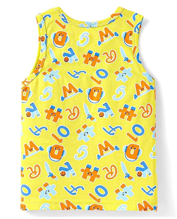 Babyhug 100% Cotton Knit Sleeveless Sando Vests With Stripes & Alphabet Print Pack of 3 - Blue & Yellow