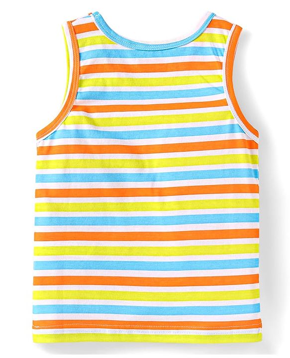 Babyhug 100% Cotton Knit Sleeveless Sando Vests With Stripes & Alphabet Print Pack of 3 - Blue & Yellow