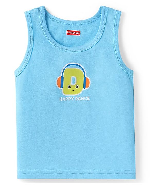 Babyhug 100% Cotton Knit Sleeveless Sando Vests With Stripes & Alphabet Print Pack of 3 - Blue & Yellow