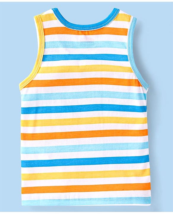 Babyhug 100 % Cotton Knit Sleeveless Sando with Sky Print & Stripes Pack of 2 - Multicolor