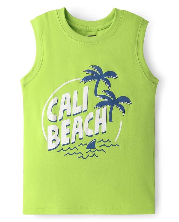 Pine Kids Cotton Knit Sleeveless Tank T-Shirts with Cool Dude Text Print Pack of 3 - Black Orange & Light Green