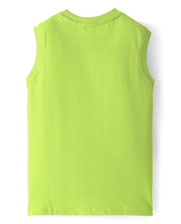 Pine Kids Cotton Knit Sleeveless Tank T-Shirts with Cool Dude Text Print Pack of 3 - Black Orange & Light Green