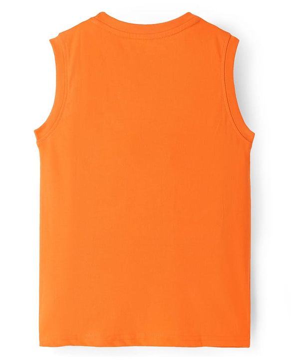 Pine Kids Cotton Knit Sleeveless Tank T-Shirts with Cool Dude Text Print Pack of 3 - Black Orange & Light Green