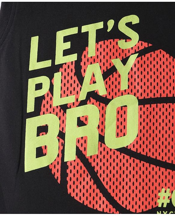Pine Kids Cotton Knit Sleeveless Tank T-Shirts with Cool Dude Text Print Pack of 3 - Black Orange & Light Green