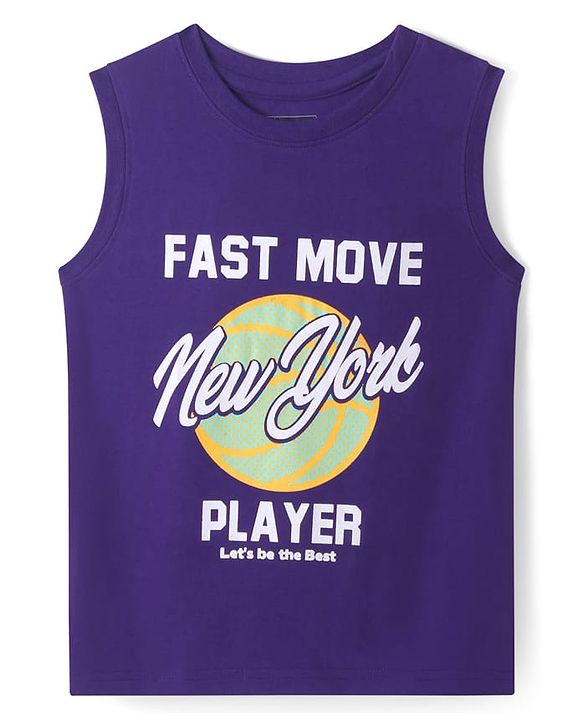 Pine Kids Cotton Knit Sleeveless Tank T-Shirts with Text Print Pack of 3 - Blue