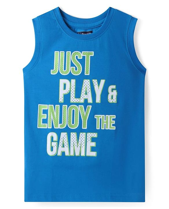 Pine Kids Cotton Knit Sleeveless Tank T-Shirts with Text Print Pack of 3 - Blue