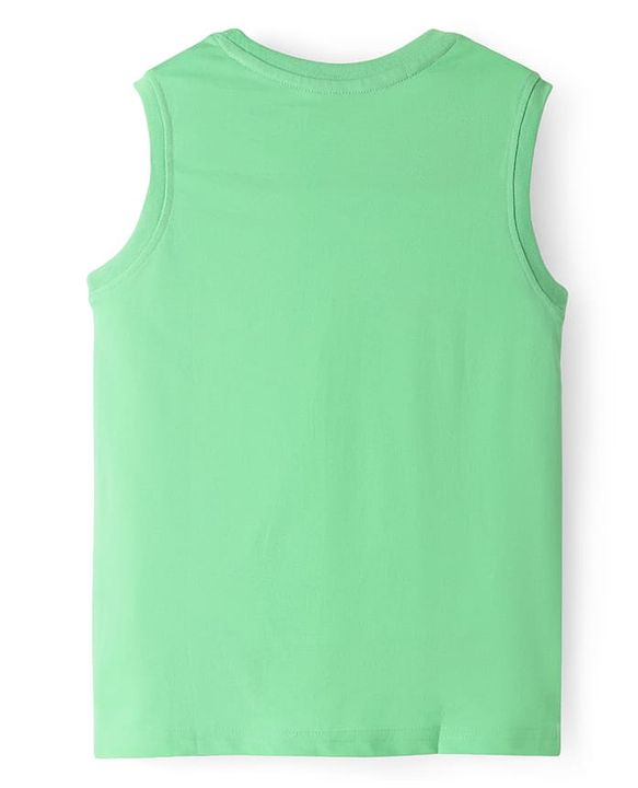 Pine Kids Cotton Knit Sleeveless Tank T-Shirts with Sun & Surf Text Print Pack Of 3 - Blue Orange & Light Green