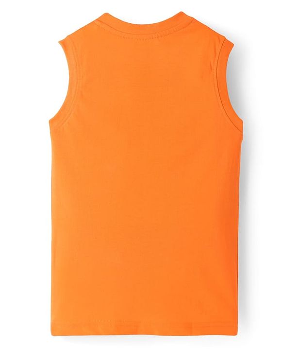 Pine Kids Cotton Knit Sleeveless Tank T-Shirts with Sun & Surf Text Print Pack Of 3 - Blue Orange & Light Green