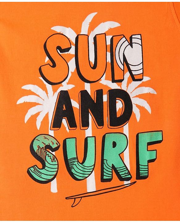 Pine Kids Cotton Knit Sleeveless Tank T-Shirts with Sun & Surf Text Print Pack Of 3 - Blue Orange & Light Green