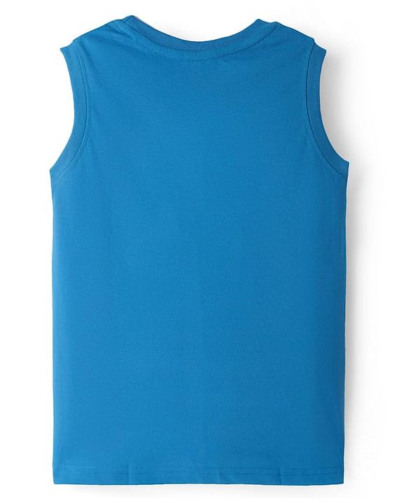Pine Kids Cotton Knit Sleeveless Tank T-Shirts with Sun & Surf Text Print Pack Of 3 - Blue Orange & Light Green