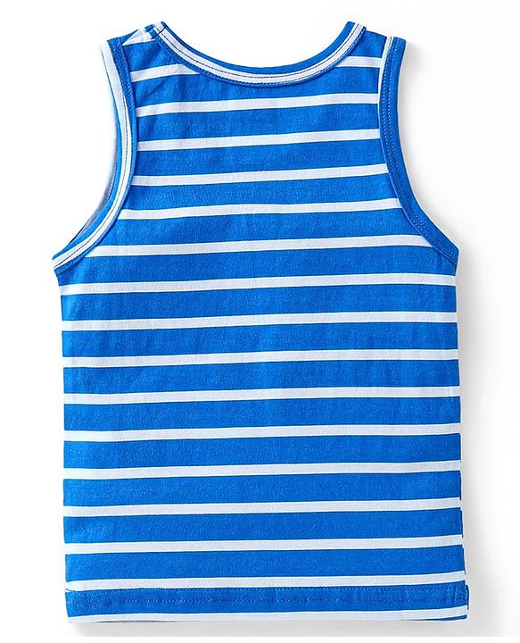 Babyhug 100% Cotton Knit Sleeveless Sando Vests With Stripes & Vehicle Print Pack of 2 - Blue