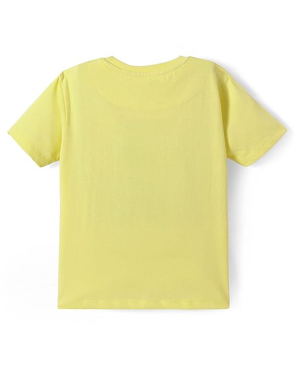 Pine Kids Single Jersey Knit Half Sleeves Night Suit With Text Print - Lemon Yellow & Navy Blue