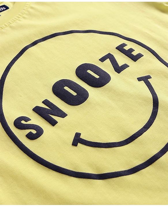 Pine Kids Single Jersey Knit Half Sleeves Night Suit With Text Print - Lemon Yellow & Navy Blue