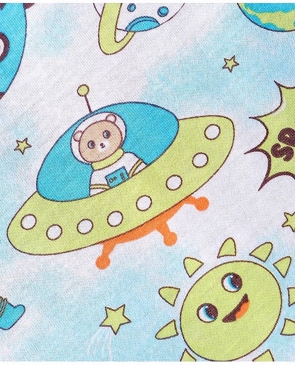 Babyhug 100% Cotton Knit Sleeveless Sando with Stripes & Space Print Pack of 2 -  Light Blue & Green