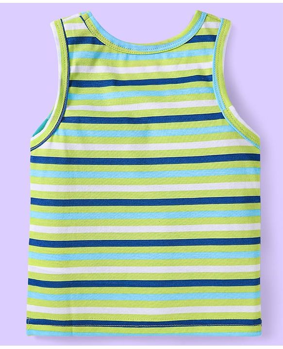 Babyhug 100% Cotton Knit Sleeveless Sando with Stripes & Space Print Pack of 2 -  Light Blue & Green