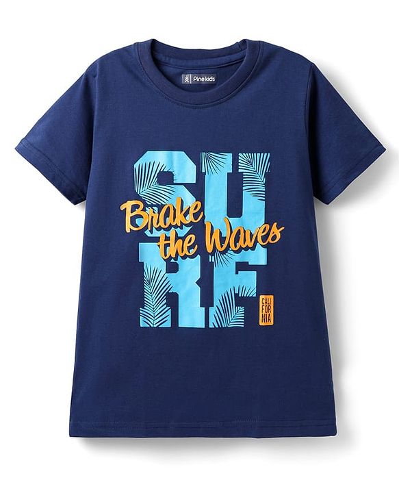 Pine Kids Cotton Knit Half Sleeves T-Shirts With Surf Theme Text Print Pack of 3 - Navy Blue Green & Red