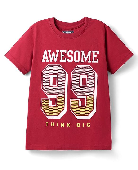 Pine Kids Cotton Knit Half Sleeves T-Shirts With Surf Theme Text Print Pack of 3 - Navy Blue Green & Red