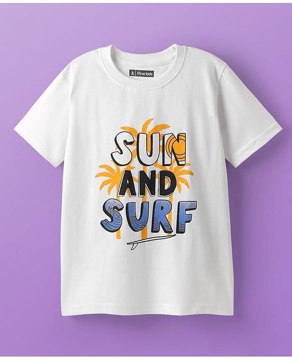 Pine Kids Cotton Knit Half Sleeves T-Shirts With Surf Theme Print Pack of 3 - Blue & White