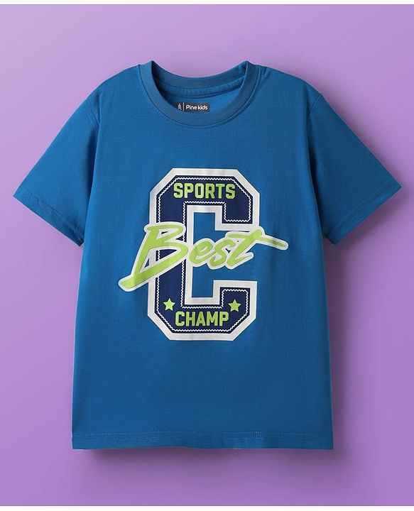Pine Kids Cotton Knit Half Sleeves T-Shirts With Surf Theme Print Pack of 3 - Blue & White