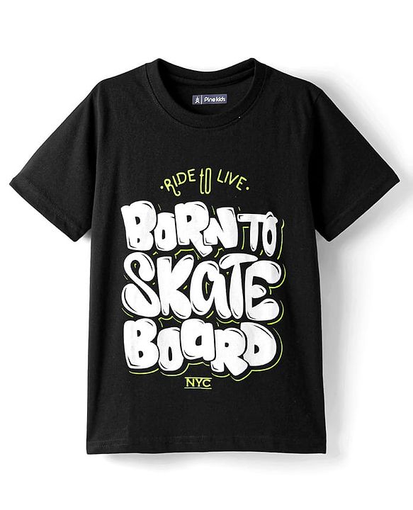 Pine Kids Cotton Knit Half Sleeves T-Shirts with Text Print Pack of 3 - Blue Black & Light Blue