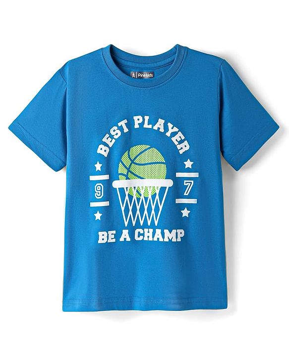 Pine Kids Cotton Knit Half Sleeves T-Shirts with Text Print Pack of 3 - Blue Black & Light Blue