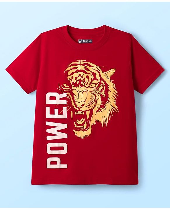 Pine Kids Cotton Knit Half Sleeves T-Shirts With Power Text Print Pack Of 3  - Red Yellow & White