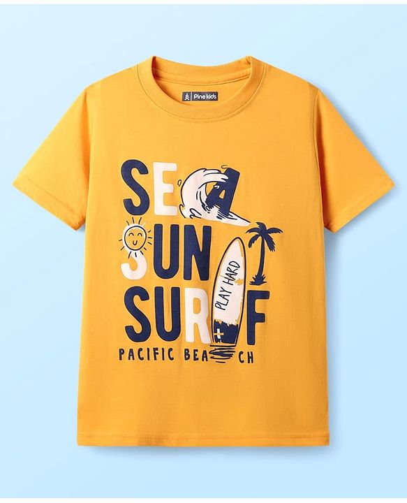 Pine Kids Cotton Knit Half Sleeves T-Shirts With Power Text Print Pack Of 3  - Red Yellow & White