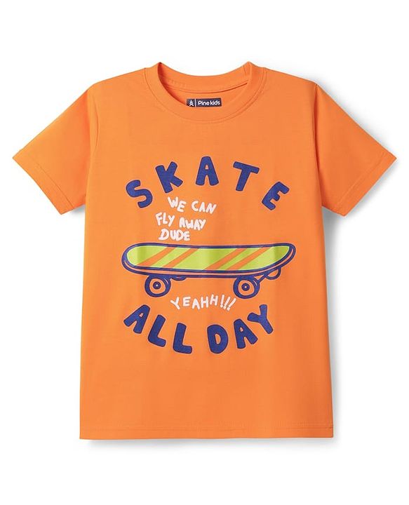 Pine Kids Cotton Knit Half Sleeves Printed T-Shirts Pack of 3 - Green Orange & Navy Blue