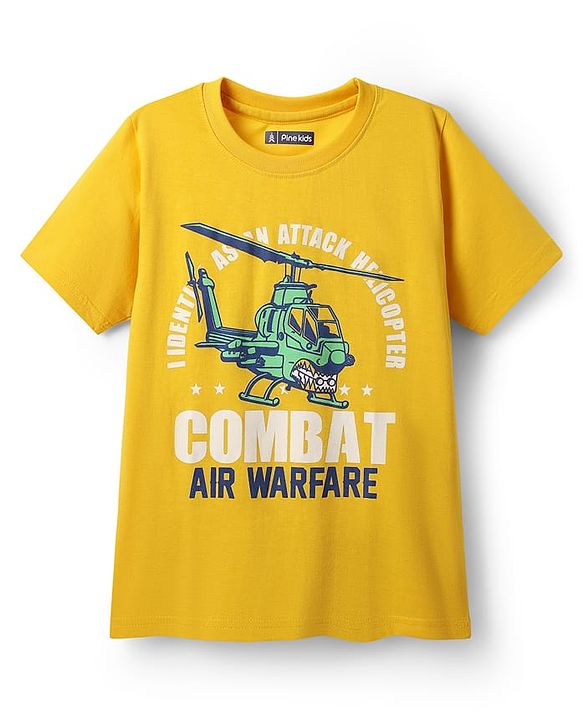 Pine Kids Cotton Knit Half Sleeves T-Shirts with Text Print Pack of 3 - Yellow Purple & Orange
