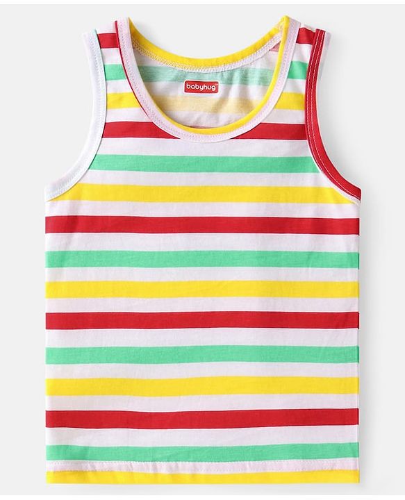 Babyhug Single Jersey Knit Sleeveless Sando with Stripes & Text Print Pack of 2 - Navy Blue