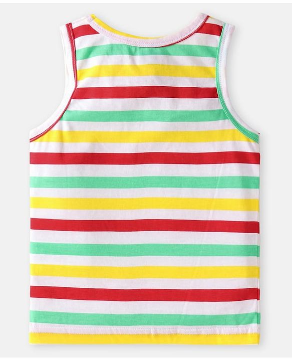 Babyhug Single Jersey Knit Sleeveless Sando with Stripes & Text Print Pack of 2 - Navy Blue