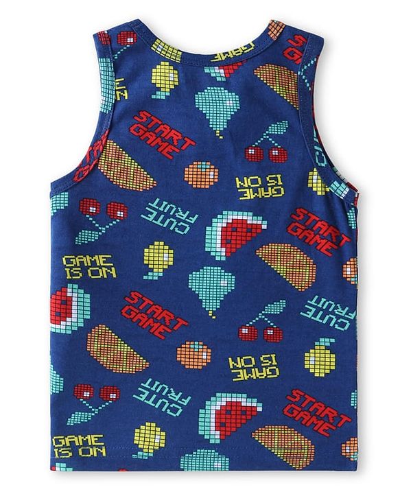 Babyhug Single Jersey Knit Sleeveless Sando with Stripes & Text Print Pack of 2 - Navy Blue
