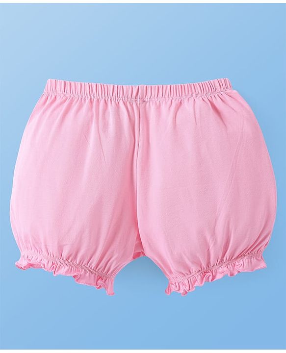 Pine Kids Cotton Lycra Knit Bloomers with Heart Print Pack of 3 - Dark Pink & Red