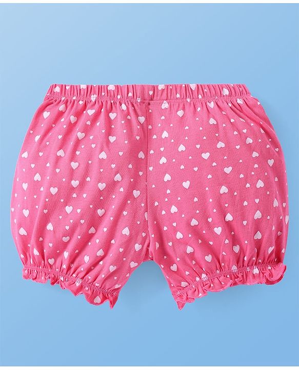 Pine Kids Cotton Lycra Knit Bloomers with Heart Print Pack of 3 - Dark Pink & Red