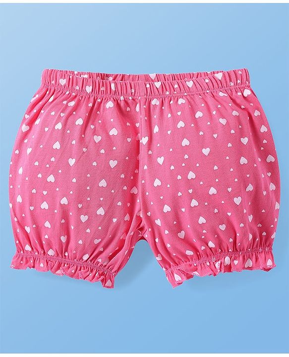 Pine Kids Cotton Lycra Knit Bloomers with Heart Print Pack of 3 - Dark Pink & Red
