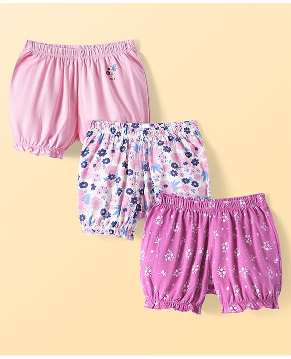 Pine Kids Cotton Knit Bloomers with Floral Print Pack of 3 (Colour May Vary)
