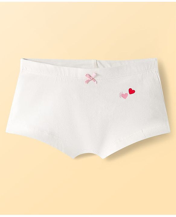 Pine Kids Cotton Lycra Knit Panties with Heart Print & Bow Applique Pack of 3 (Colour May Vary )