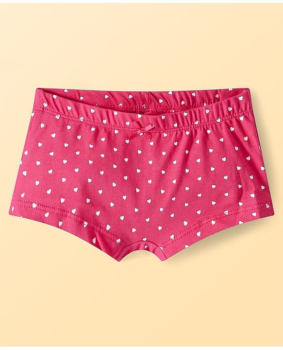 Pine Kids Cotton Lycra Knit Panties with Heart Print & Bow Applique Pack of 3 (Colour May Vary )
