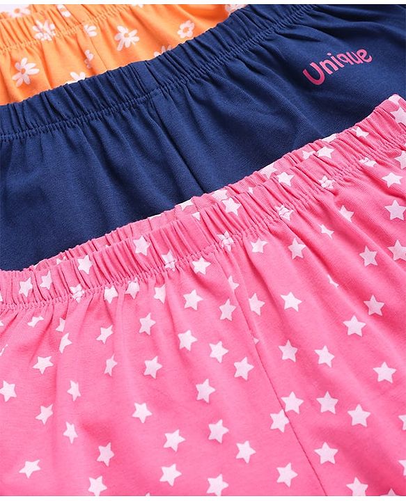 Pine Kids Cotton Lycra Bloomers with Stars & Floral Print - Pack Of 3 (Color May Vary)