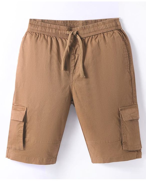 Pine Kids Cotton Woven Knee Length Solid Color Shorts - Tan