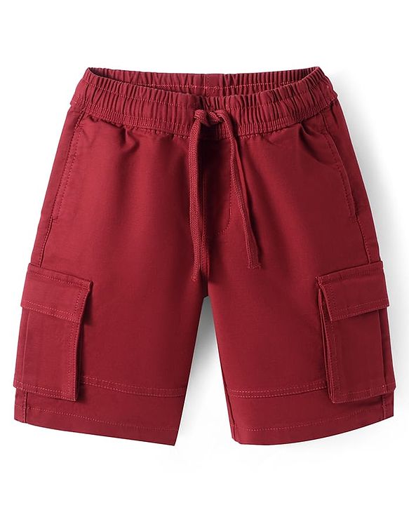 Pine Kids Cotton Woven Knee Length Solid Color Cargo Shorts - Dark Red