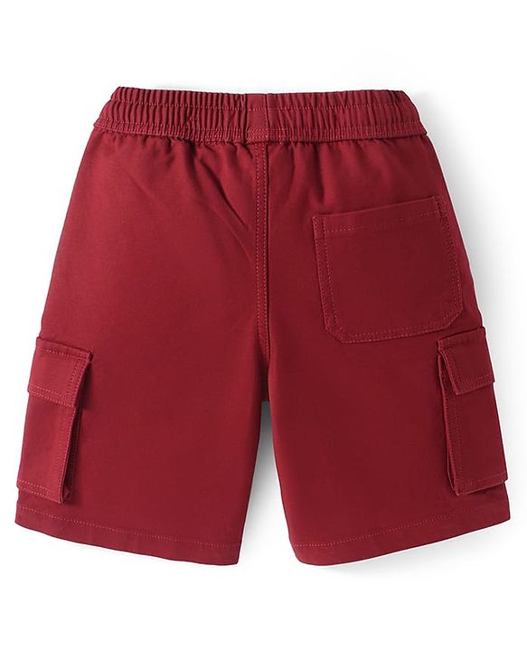 Pine Kids Cotton Woven Knee Length Solid Color Cargo Shorts - Dark Red