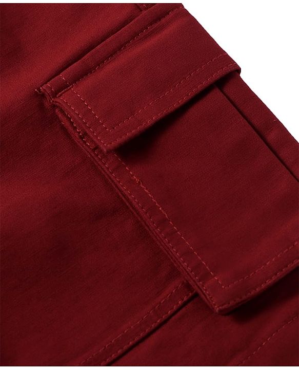 Pine Kids Cotton Woven Knee Length Solid Color Cargo Shorts - Dark Red