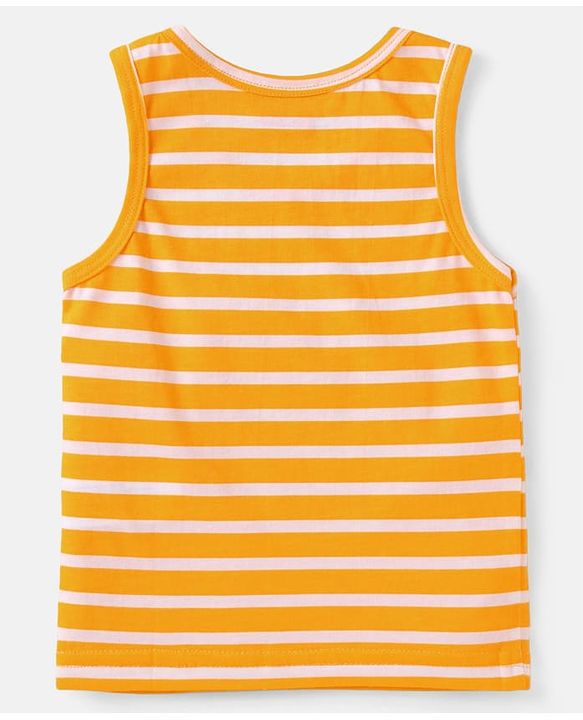 Babyhug 100% Cotton Knit Sleeveless Sandos with Stripes & Jungle Theme Print Pack of 2 - White