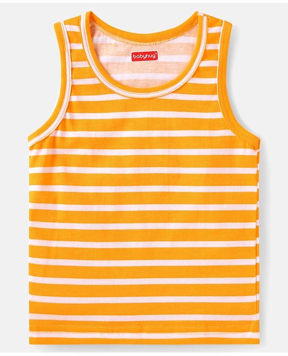 Babyhug 100% Cotton Knit Sleeveless Sandos with Stripes & Jungle Theme Print Pack of 2 - White