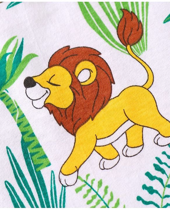 Babyhug 100% Cotton Knit Sleeveless Sandos with Stripes & Jungle Theme Print Pack of 2 - White
